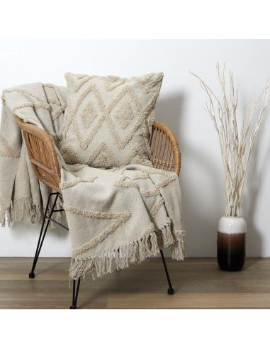 Coussin Ethnique Losanges en Relief - Dimensions : 40 x 40 cm