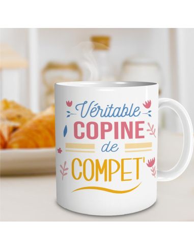 Mug "Véritable Copine de Compet' " - Dimensions : 11,5 x 8 x 9,5 cm