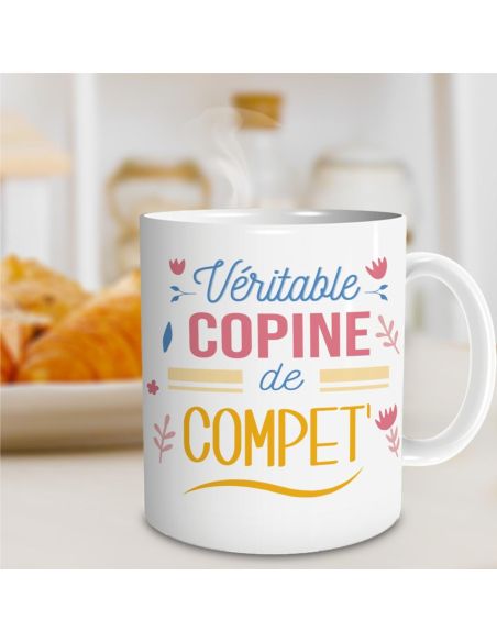 Mug "Véritable Copine de Compet' " - Dimensions : 11,5 x 8 x 9,5 cm