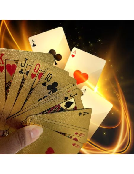 Lot de 2Jeux de 54 Cartes Deluxe à Jouer Imperméables - Couleur : Doré