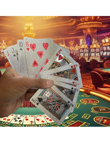 Lot de 2 Jeux de 54 Cartes Deluxe à Jouer Imperméables - Couleur : Argenté