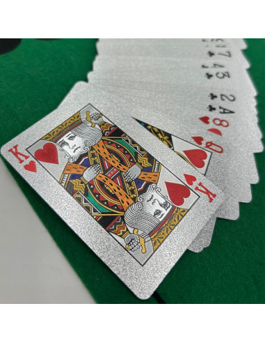 Lot de 2 de Jeux de 54 Cartes Deluxe à Jouer Imperméables - Couleurs : Argentées et Dorées