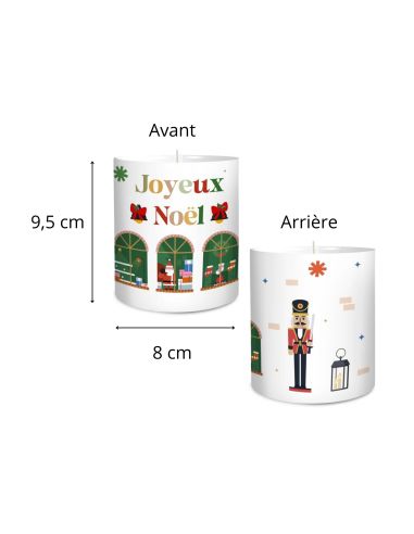 Bougie Ronde Parfumée " Joyeux Noël " - Dimensions : 8 x 8 x 9,5 cm