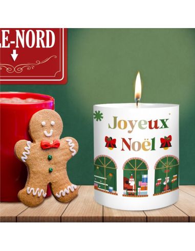 Bougie Ronde Parfumée " Joyeux Noël " - Dimensions : 8 x 8 x 9,5 cm