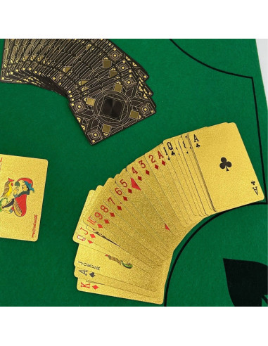 Pack de 2 Jeux de 54 Cartes Deluxe Argentées et Dorées Imperméables + Tapis pour Jeux de Cartes