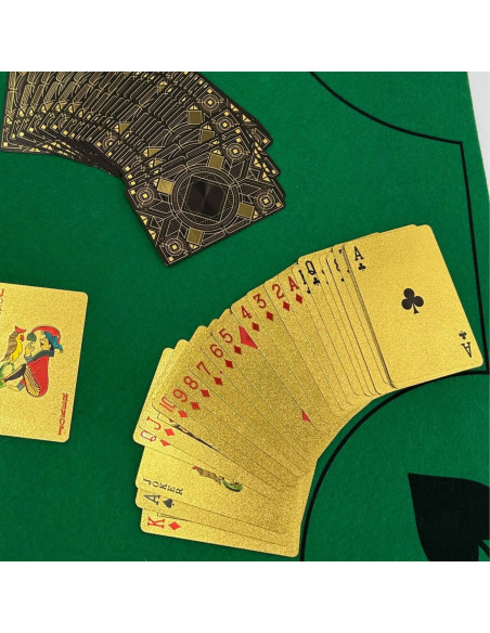 Pack de 2 Jeux de 54 Cartes Deluxe Argentées et Dorées Imperméables + Tapis pour Jeux de Cartes
