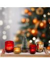 Plateau de photophores de Noêl - 4 verres déco + plateau en bois + petit sapin artificiel