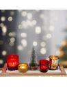 Plateau de photophores de Noêl - 4 verres déco + plateau en bois + petit sapin artificiel