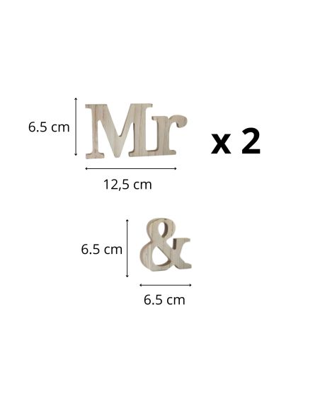 Mot à Poser 3D en Bois "Mr & Mme" - Dimensions : 38 x 6,5 x 1,2 cm - 3 Déclinaisons Proposées