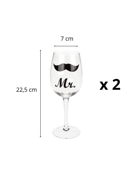 Coffret Verres à Vin "Couples" - Dimensions :  7 x 7 x 22,5 cm - 430ml