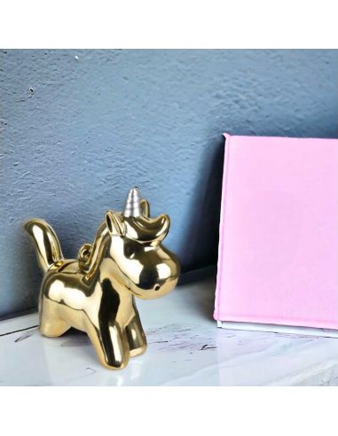 Tirelire Licorne reflets chromés / Colori au choix : rose, bleu, blanc