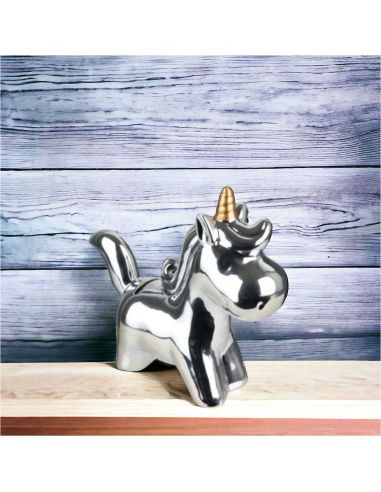 Tirelire Licorne reflets chromés / Colori au choix : rose, bleu, blanc