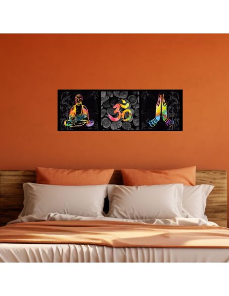 Toile sur Cadre en Bois Horizontale Bouddha Graphic Zen - Dimensions : 90 x 30 cm - 2 Modèles Disponibles