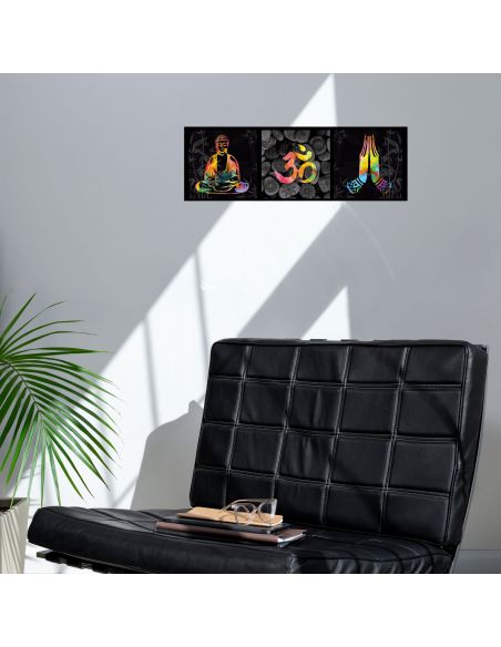Toile sur Cadre en Bois Horizontale Bouddha Graphic Zen - Dimensions : 90 x 30 cm - 2 Modèles Disponibles