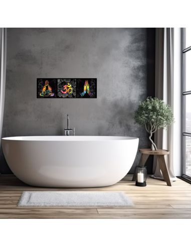 Toile sur Cadre en Bois Horizontale Bouddha Graphic Zen - Dimensions : 90 x 30 cm - 2 Modèles Disponibles