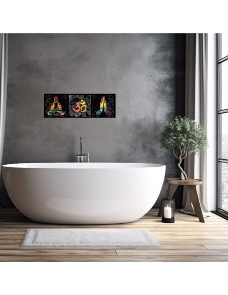 Toile sur Cadre en Bois Horizontale Bouddha Graphic Zen - Dimensions : 90 x 30 cm - 2 Modèles Disponibles