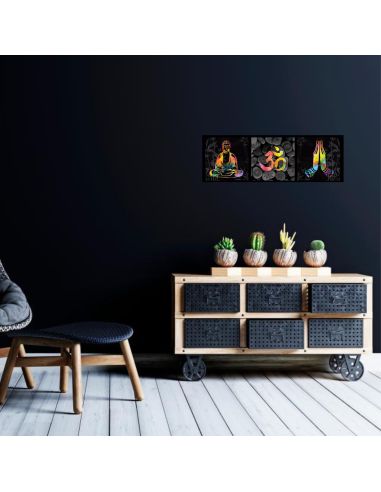 Toile sur Cadre en Bois Horizontale Bouddha Graphic Zen - Dimensions : 90 x 30 cm - 2 Modèles Disponibles