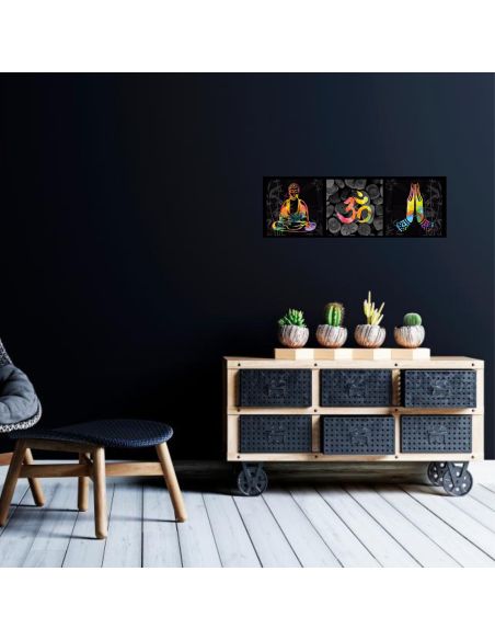 Toile sur Cadre en Bois Horizontale Bouddha Graphic Zen - Dimensions : 90 x 30 cm - 2 Modèles Disponibles