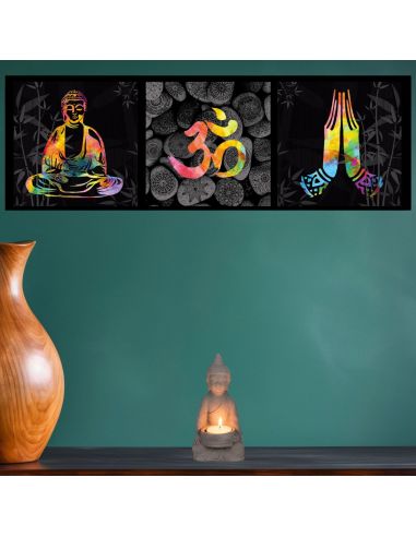 Toile sur Cadre en Bois Horizontale Bouddha Graphic Zen - Dimensions : 90 x 30 cm - 2 Modèles Disponibles