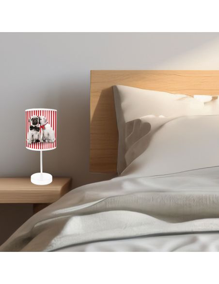 Lampe de Chevet Chiens Rayures Rouges - Dimensions : 32 x 12 cm
