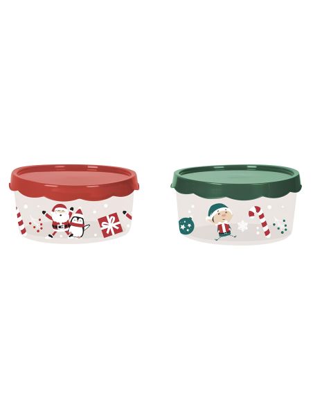 Boite de Rangement en Plastique Ronde "Noël" - Dimensions : 20 x 20 x 9 cm - 2 modèles Disponibles