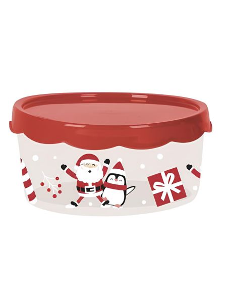 Boite de Rangement en Plastique Ronde "Noël" - Dimensions : 20 x 20 x 9 cm - 2 modèles Disponibles