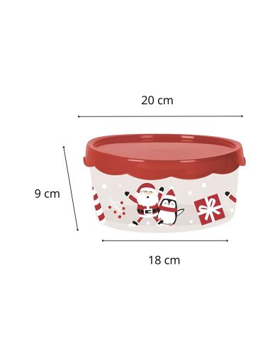 Boite de Rangement en Plastique Ronde "Noël" - Dimensions : 20 x 20 x 9 cm - 2 modèles Disponibles