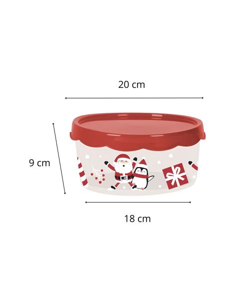 Boite de Rangement en Plastique Ronde "Noël" - Dimensions : 20 x 20 x 9 cm - 2 modèles Disponibles