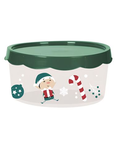 Boite de Rangement en Plastique Ronde "Noël" - Dimensions : 20 x 20 x 9 cm - 2 modèles Disponibles