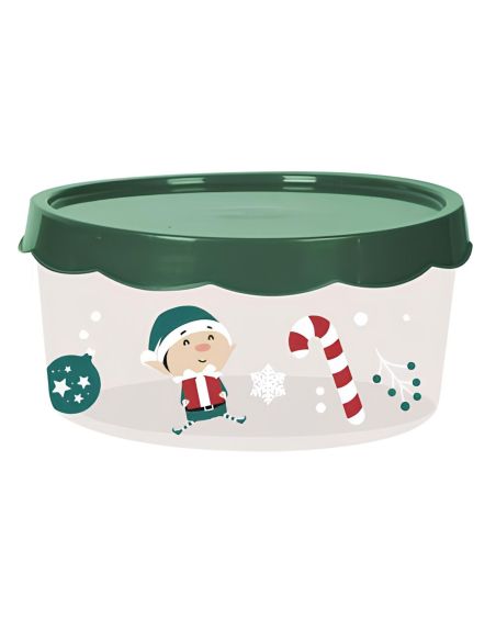 Boite de Rangement en Plastique Ronde "Noël" - Dimensions : 20 x 20 x 9 cm - 2 modèles Disponibles