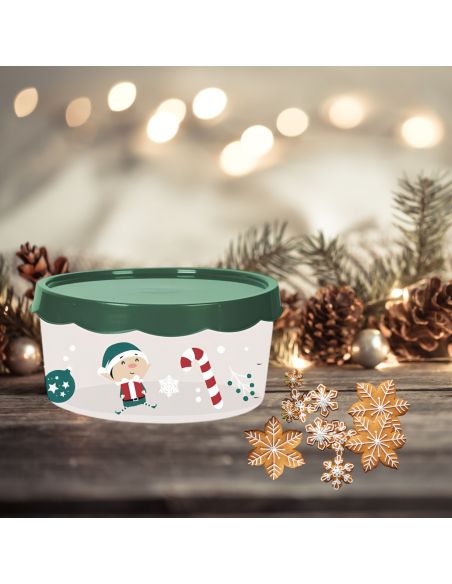 Boite de Rangement en Plastique Ronde "Noël" - Dimensions : 20 x 20 x 9 cm - 2 modèles Disponibles