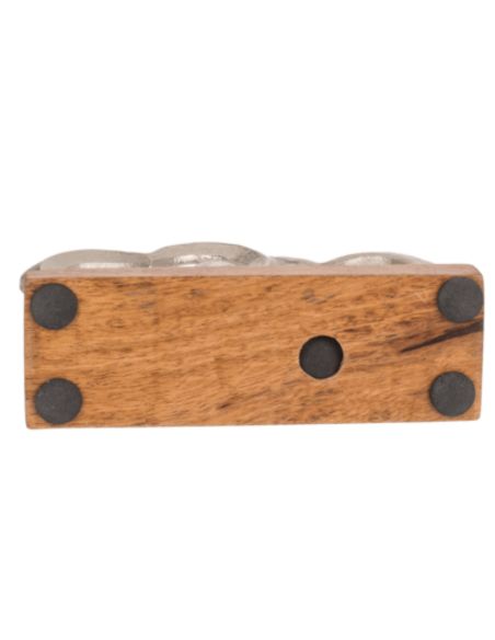 Coeurs doubles argenté en métal, sur socle en bois, env. 17 x 5 x 17 cm