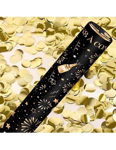 Canon à Confettis Ronds Dorés et Noirs "Bonne Année"