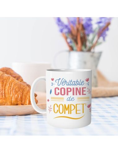 Mug "Véritable Copine de Compet' " - Dimensions : 11,5 x 8 x 9,5 cm