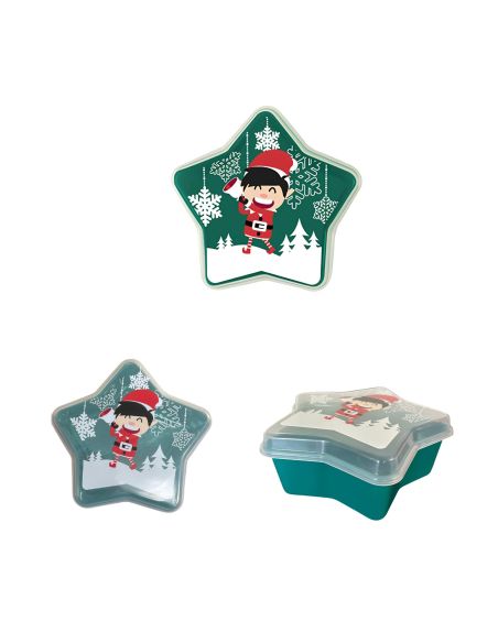 Boite de Rangement en Plastique en Forme d'Etoile "Noël" - Dimensions : 8 x 19 cm - 2 modèles Disponibles