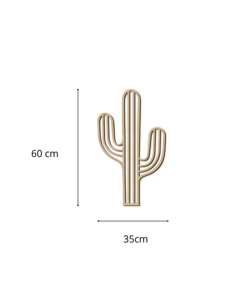 Décoration Murale en Bois Naturel " Cactus " - Dimensions : L.35 x l.0,4 x H.60 cm