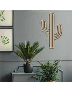 Décoration Murale en Bois Naturel " Cactus " - Dimensions : L.35 x l.0,4 x H.60 cm 2