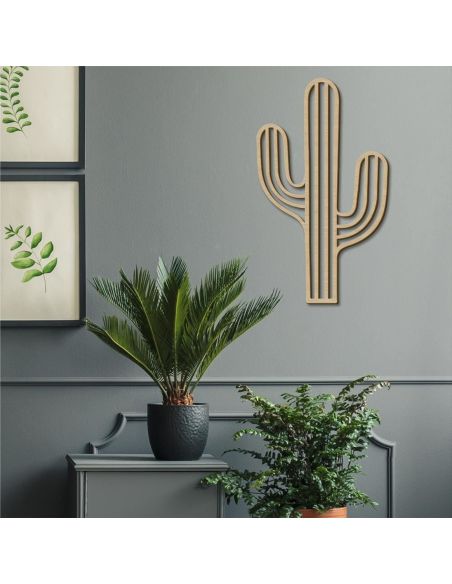 Décoration Murale en Bois Naturel " Cactus " - Dimensions : L.35 x l.0,4 x H.60 cm