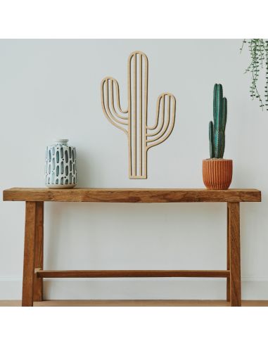 Décoration Murale en Bois Naturel " Cactus " - Dimensions : L.35 x l.0,4 x H.60 cm