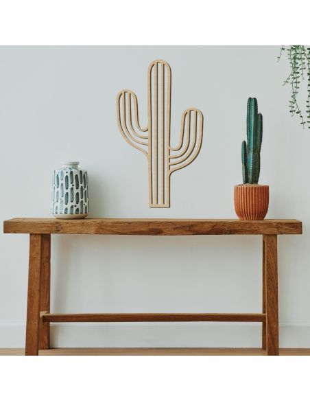 Décoration Murale en Bois Naturel " Cactus " - Dimensions : L.35 x l.0,4 x H.60 cm