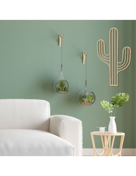 Décoration Murale en Bois Naturel " Cactus " - Dimensions : L.35 x l.0,4 x H.60 cm