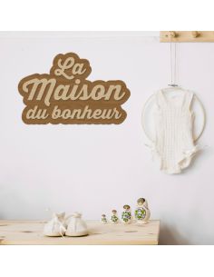 Décoration Murale en Bois "La Maison du Bonheur" en Relief - Dimension: L.50 x P.1 x H.30 cm 2