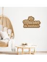 Décoration Murale en Bois "La Maison du Bonheur" en Relief - Dimension: L.50 x P.1 x H.30 cm