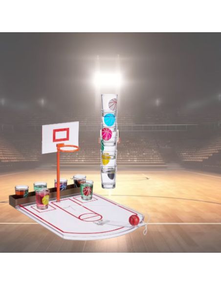 Jeu à Boire "basket" - Contient 6 Verres à Shot - Dimensions : 24 x 31 x 22,5 cm