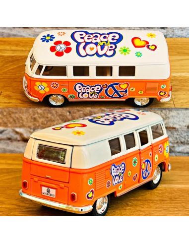 Voiture Maquette Echelle 1/32 en Métal à Friction VW T1 Bus 1962 - 4 Couleurs Disponibles