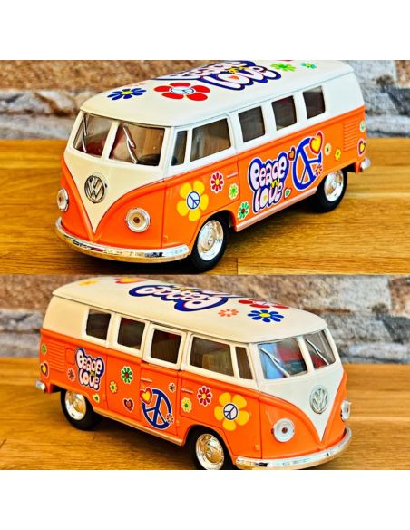 Voiture Maquette Echelle 1/32 en Métal à Friction VW T1 Bus 1962 - 4 Couleurs Disponibles