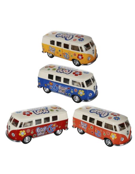 Voiture Maquette Echelle 1/32 en Métal à Friction VW T1 Bus 1962 - 4 Couleurs Disponibles