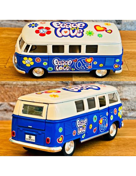 Voiture Maquette Echelle 1/32 en Métal à Friction VW T1 Bus 1962 - 4 Couleurs Disponibles