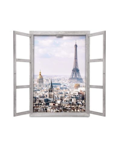 Fenêtre Décorative en Trompe Vue de Paris - 56,2 x 2 x 78,5 cm