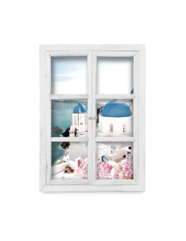 Fenêtre Décorative en Trompe Vue Sur l'ile de Santorin - 56,2 x 2 x 78,5 cm